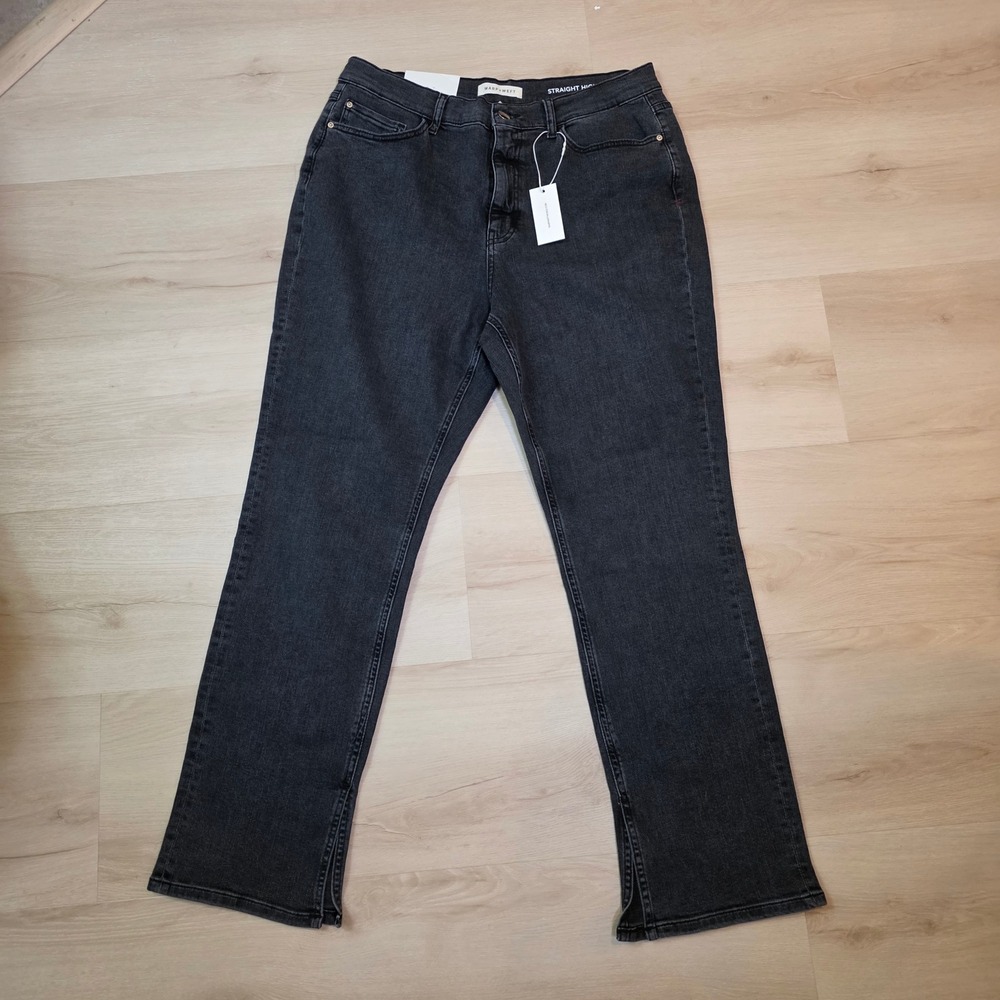 Warp + Weft Straight High Rise Women's Jeans Size 14/32 Charcoal Wash Split Hem